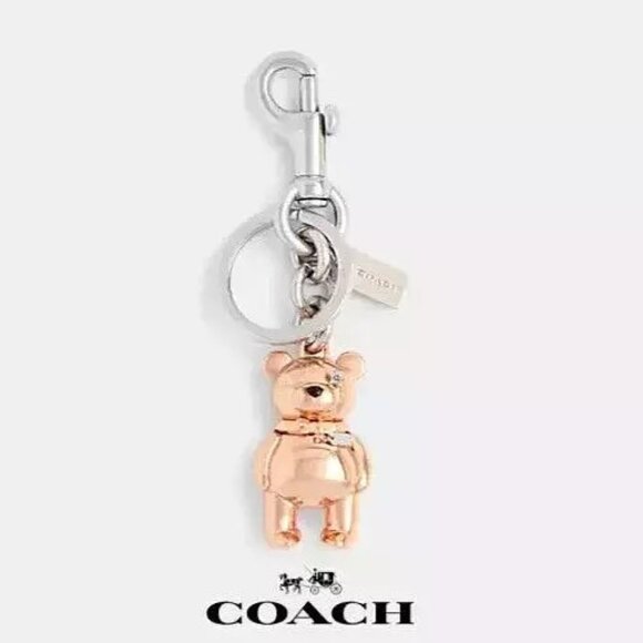 Authentic COACH 3D Teddy Bear Bag Charm Key Chain Ring Rosegold -New never used - Picture 4 of 4